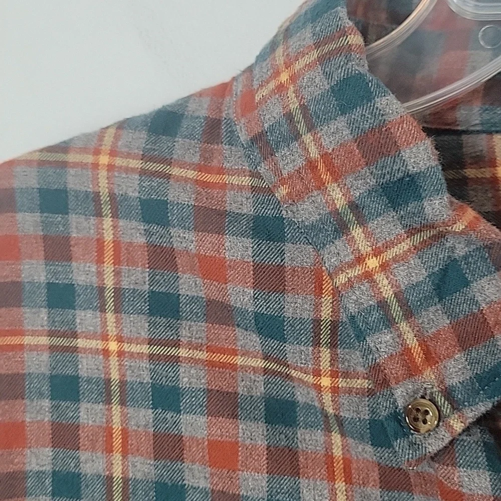 AB470 J. Crew plaid flannel button down men's shirt orange gray XXL